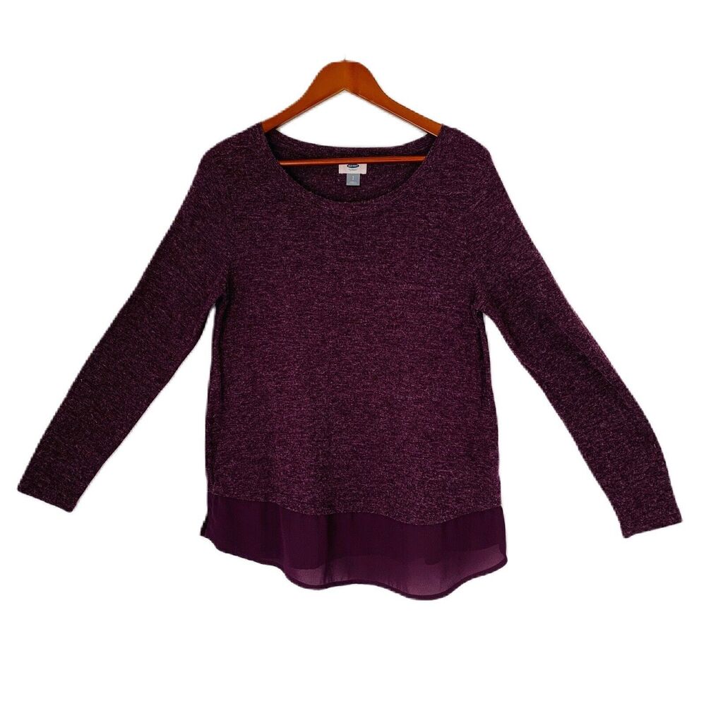 Old Navy Tunic Women S Heathered Maroon Layered Sheer Crew Casual Pullover Comfy